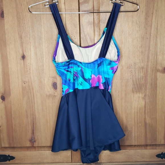 Vintage 1 Piece Bright Floral Swimdress Swimsuit - Picture 4 of 16